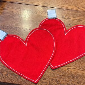 Red Valentines Day heart placemats with white stitching - Threshold